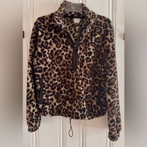 No Boundaries Leopard Print Sherpa Pullover Jacket - Brown Black Cream